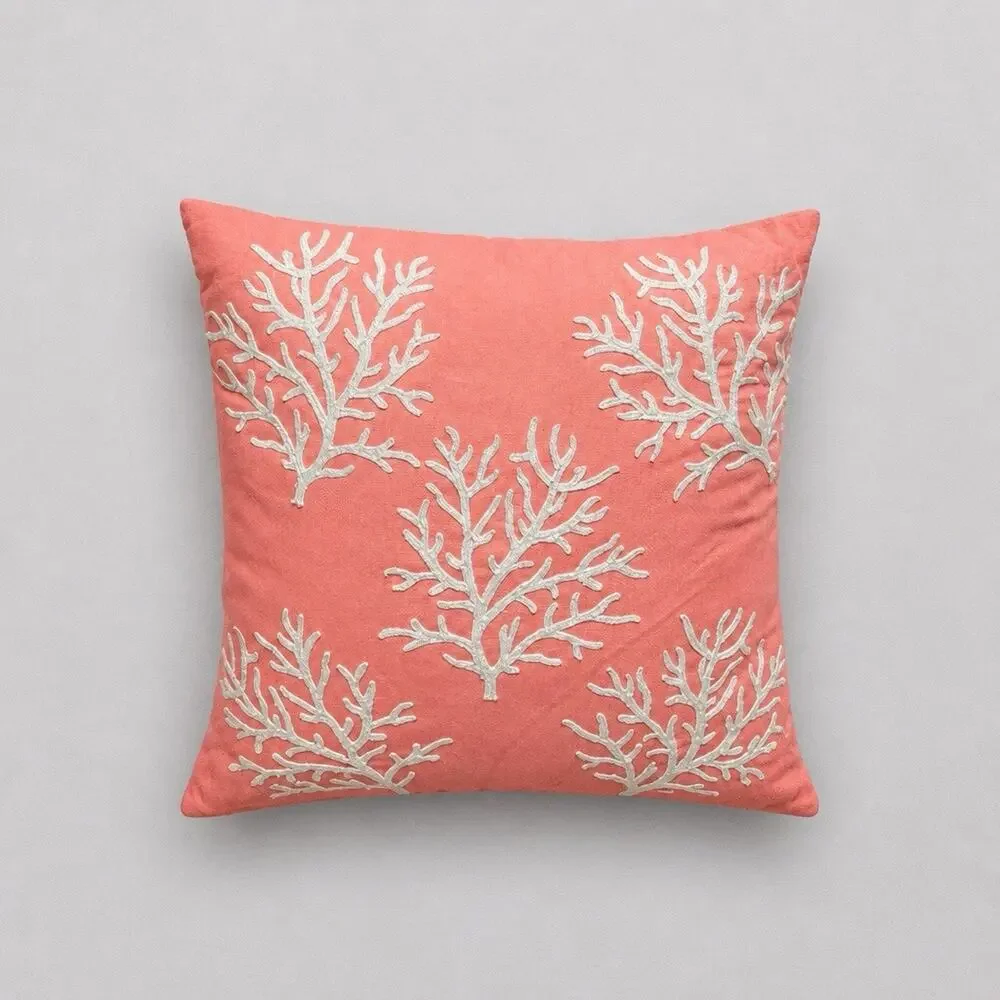 Pier 1 SeaFoam Starfish embroidered Nautical Beach Coral Throw Pillow 17x17”